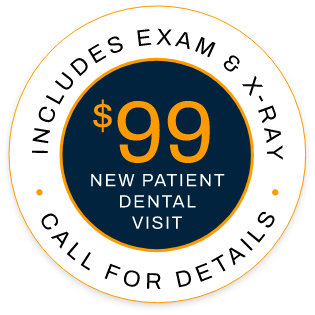 Circular ad for a dental clinic offers a new patient visit for $99. It includes an exam and X-ray.