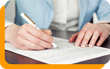 Person filling out paperwork
